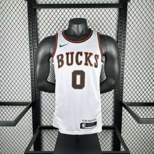 Maillot de Basket #0 Lillard Bucks 18-19 retro Blanc